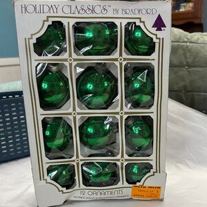 VINTAGE Holiday Classics by Green Glass Christmas Ornaments - Set of 12